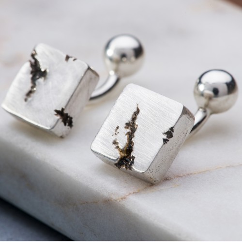 Chunky square silver cufflinks with rip detail