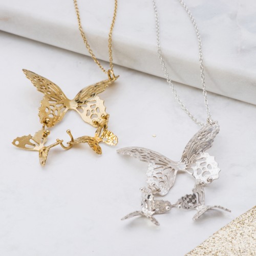 Gold and Silver Triple Butterfly necklaces