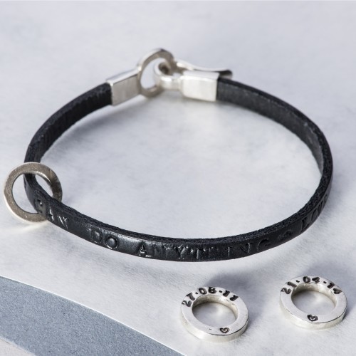 Personalised Men's bracelet in leather with silver charm