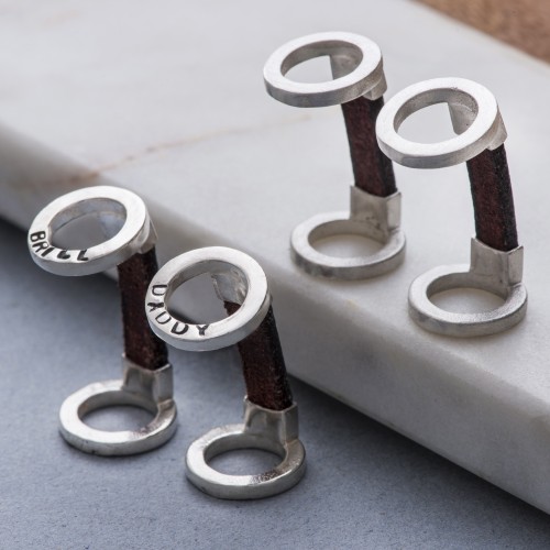 Geometric silver and leather cufflinks