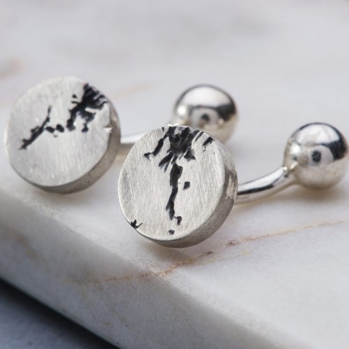 Rip detailed Round chunky silver cufflinks