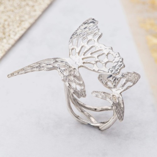 Silver Textured double butterfly ring