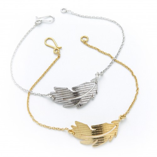 Silver and Gold textured feather bracelet