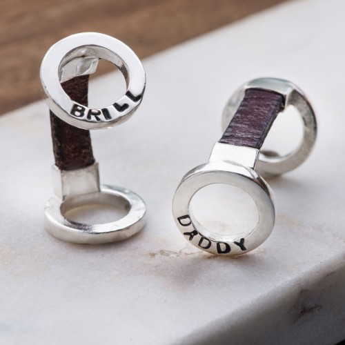 Geometric silver and leather cufflinks