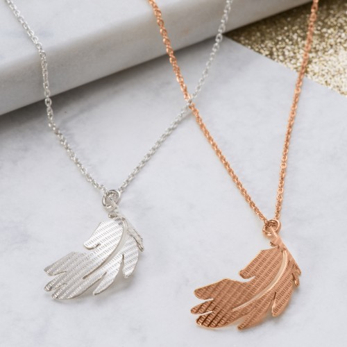 Silver and Rose gold feather pendant