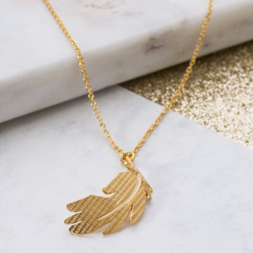 Yellow Gold Texture feather pendant