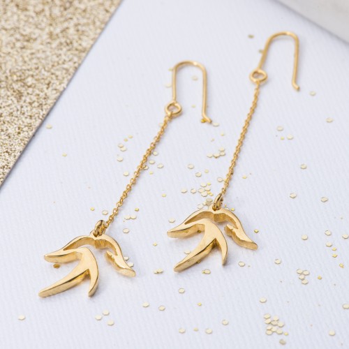 Yellow gold drop bird earrings
