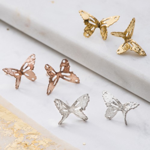 silver, rose gold and yellow gold little butterfly stud earrings