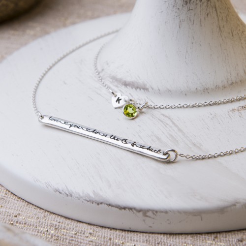 personalise with an initial and your choice of gemstone Handamde jewellery Love you to the moon and back necklace