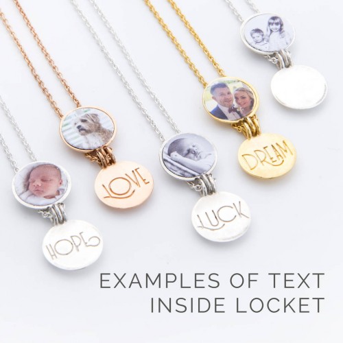 Initial Locket. Lifts to reveal hidden positive word and photo.