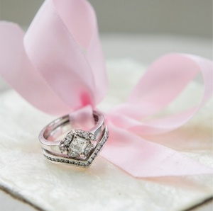 Vintage style engagement ring with fitted wedding band