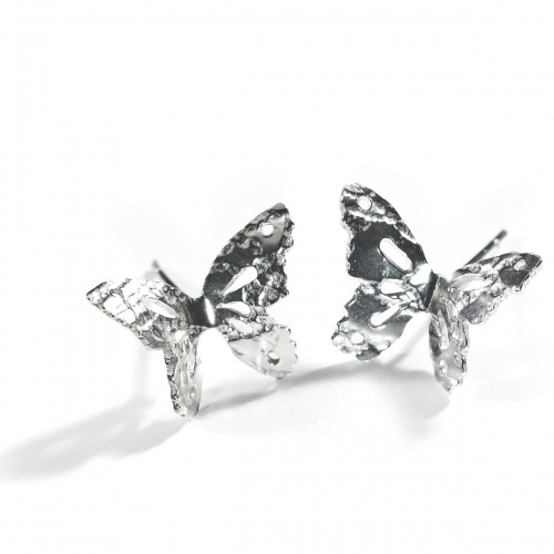 Silver Butterfly Stud earring. handmade jewellery by Kimberley Selwood. Unique Butterfly earrings with beautiful texture